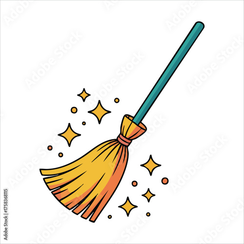 simple floor sweeper with bristle brush and handle vector art isolated white