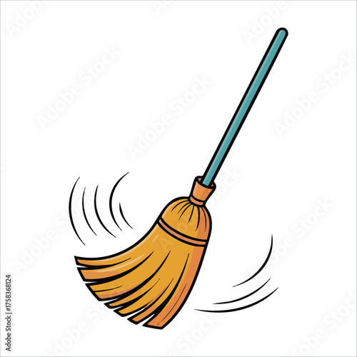 simple floor sweeper with bristle brush and handle vector art isolated white