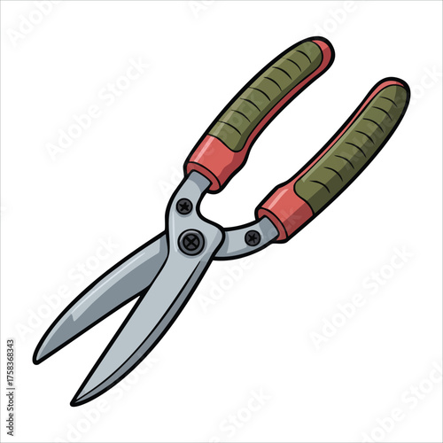 gardening scissors tool with open blades showing mechanism vector art isolated white
