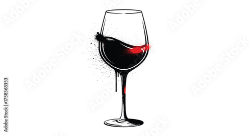An abstract illustration of a wine glass with a swirling red liquid inside.