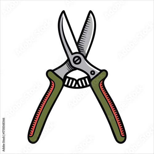gardening scissors tool with open blades showing mechanism vector art isolated white