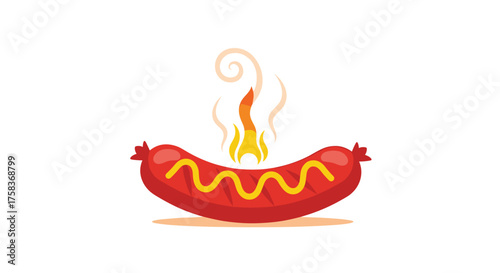 A delicious hot dog with mustard and steam rising from it on a white background.