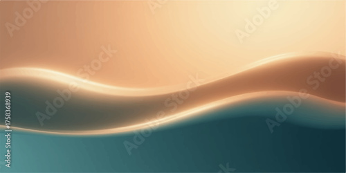 Abstract flowing wave of warm golden light over a deep teal blue background