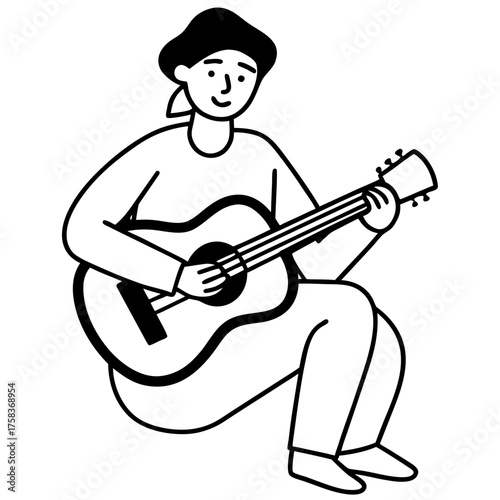 Wallpaper Mural Young man playing guitar while sitting, vector silhouette Torontodigital.ca