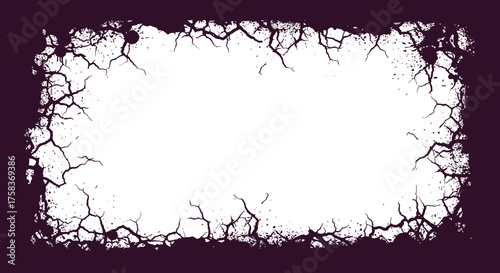 A distressed, cracked, and textured border frame with a dark purple background.