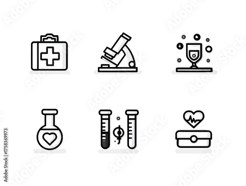 Vector Medical Icons Set with Laboratory Equipment Healthcare Symbols Modern Minimalist Style