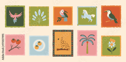 Colorful hand-drawn illustrations bring joyful vibes to any space with charming designs representing nature and whimsy