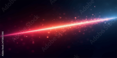 Abstract glowing diagonal light streak with particles in dark space