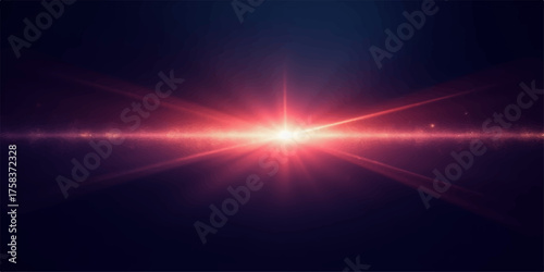 Bright red starburst explosion of light with lens flare on dark background