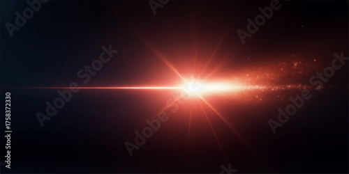 Bright red lens flare effect with starburst and light streaks on dark background
