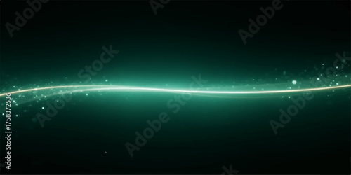 Abstract glowing turquoise energy wave flowing through dark space with tiny particles