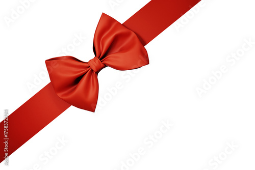 Red bow isolated on white background. Christmas present ribbon for gift decor.