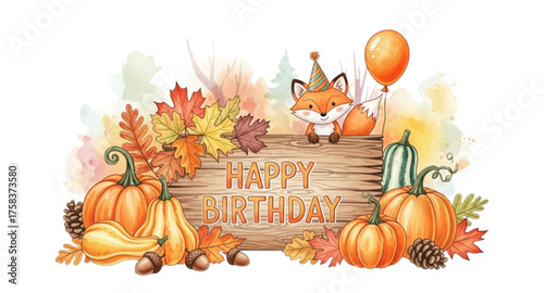 Happy birthday text autumn theme 