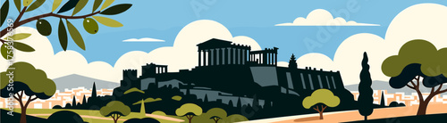 Athens cityscape with Acropolis silhouette in vector style