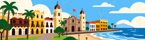 Lima panorama vector art with colonial facades
