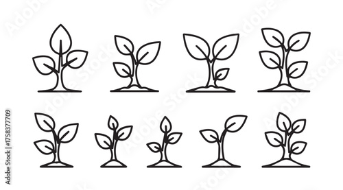Hand drawn sprouts growing from soil simple outline seedling plant growth stages collection vector