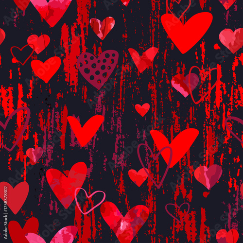 Lots of red hearts. Love background. Vector illustration. Seamless pattern. 