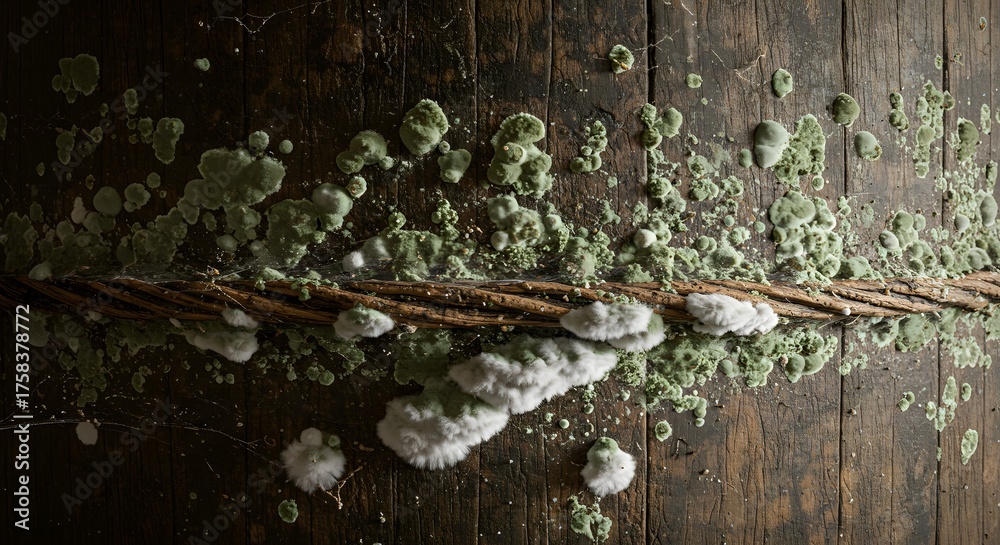 Obraz premium Close up of mold growth on wood surface for scientific or educational use