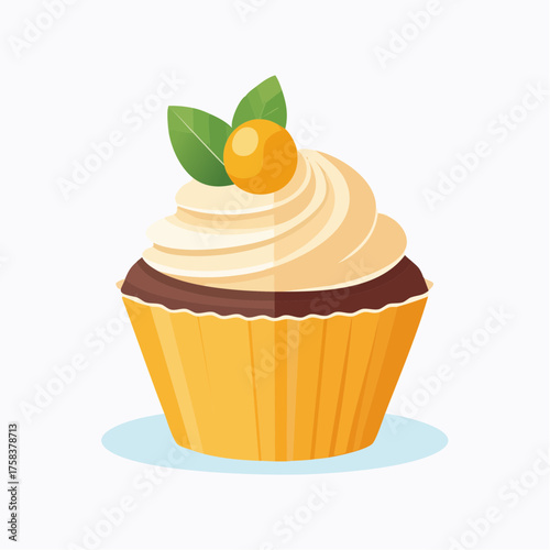 Sweet cupcake with creamy frosting and cherry