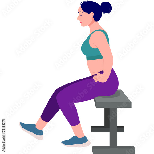 woman exercising purple leggings sitting bench clip art preview