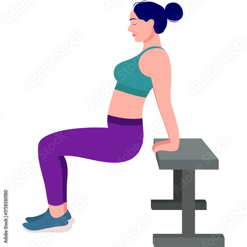 woman doing tricep dips, purple leggings clip art preview