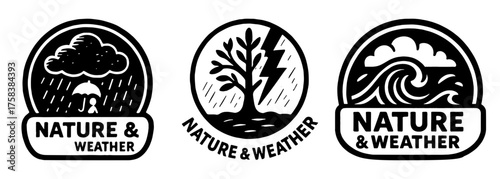 自然の要素 – 雨・雷・波のシンボル、Elements of Nature – Rain, Lightning, and Waves