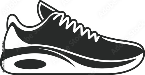 Minimalist black and white vector illustration of a running shoe ideal for sports graphics silhouette vector illustration white background