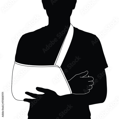 Silhouette of a person with arm in a sling, indicating injury or medical condition requiring support