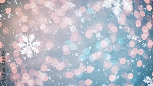 Enchanting Winter Wonderland: Falling Snowflakes and Soft Bokeh Lights Dance in a Magical Atmosphere