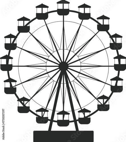 Vector silhouette illustration of a ferris wheel amusement ride iconic entertainment attraction scalable eps graphic silhouette vector illustration white background