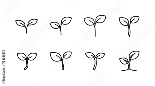 Hand drawn seedling sprouts collection simple line art organic growth concept vector