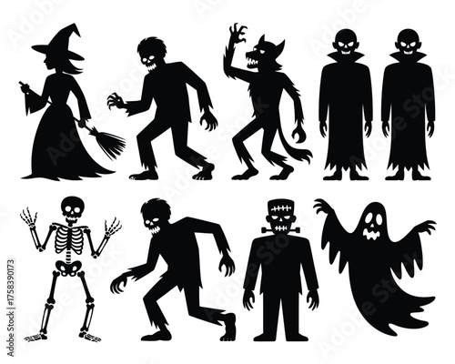 Scary halloween silhouette vector illustrations for festive decorations and spooky designs eps format silhouette vector illustration white background