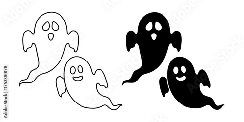 Vector illustration of scary ghost set on transparent background