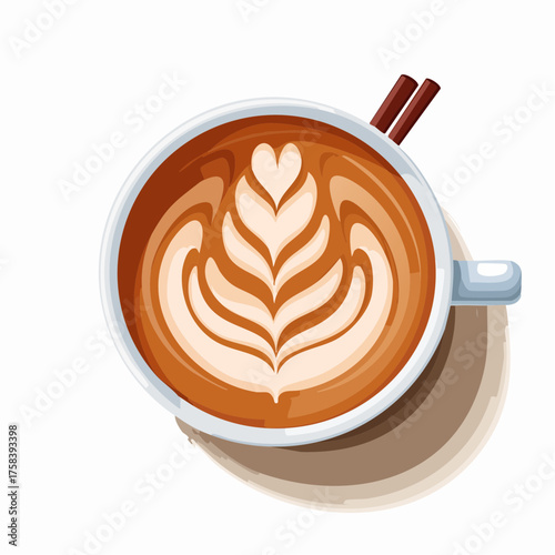 Modern Coffee Drinks Vector – Realistic Flat Latte Coffee Cup Illustration Isolated on White Background