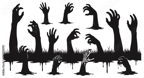 Silhouette of ghostly hands emerging from the ground, capturing a chilling scene with an eerie atmosphere.