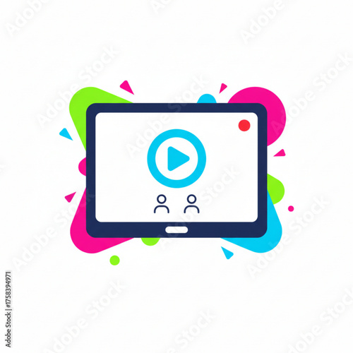 Modern tablet illustrating video call with playful background colors  