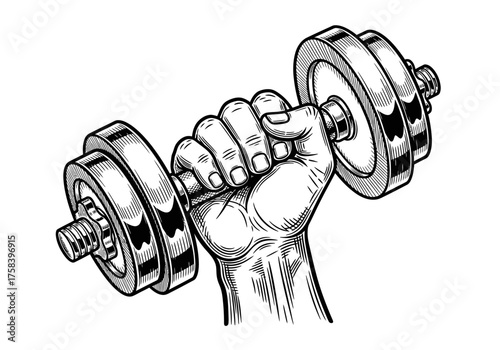 hand with dumbbell sketch hand drawn drawing vector illustration