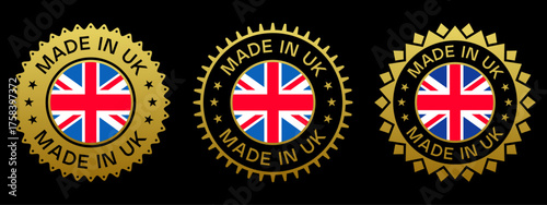 Made in UK Badge Design British Product Label Gold Emblem Set