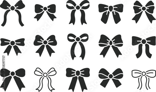 Collection of diverse bow tie icons for festive decoration and gifting projects