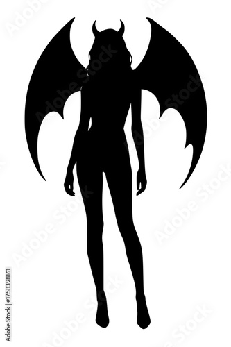 Demonic Silhouette with Wings, Shadowy Female Devil Figure