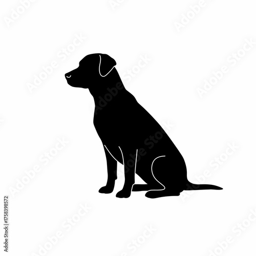 Black Silhouette of a Sitting Dog Vector Illustration on White Background
