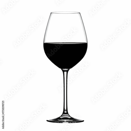 Elegant silhouette of a red wine glass filled with dark liquid against a clean white background.