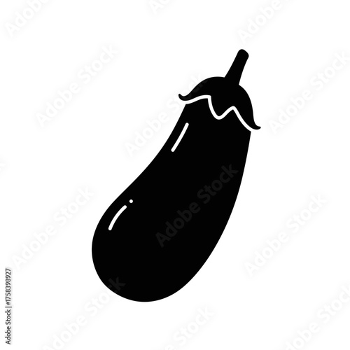 Black silhouette glyph icon of an eggplant or aubergine vegetable.