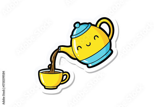 Cartoon coffee pot pouring into a cup illustration