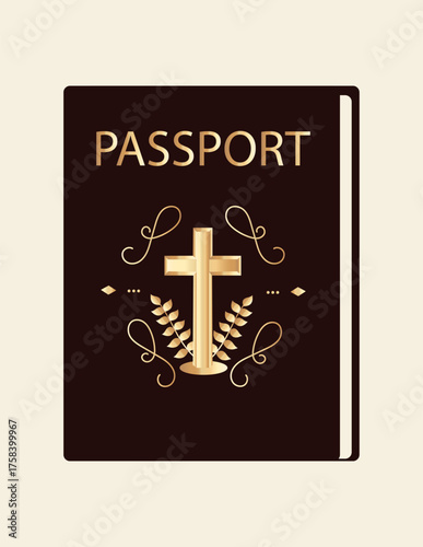 Christian passport citizen of heaven with golden cross. Christian concept. Bible quotes. Vector illustration 