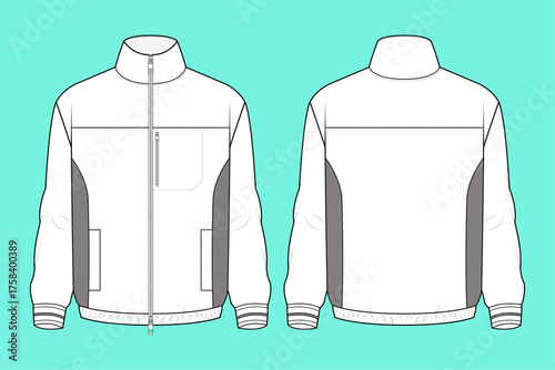 Men’s Contrast Panel Full-Zip High Neck Track Jacket Flat Sketch