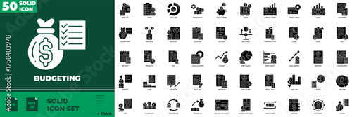 Budgeting Solid Editable Icons set. Vector illustration in modern thin solid style of budgeting icons: budgeting, budget, finance, etc