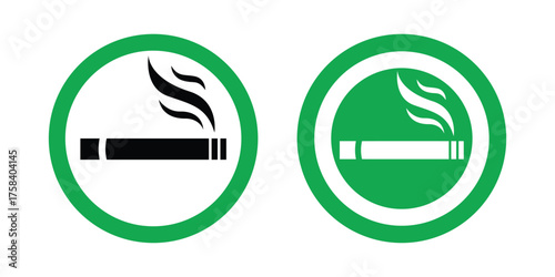 Smoking Area Sign Vector. Green Circle Symbol