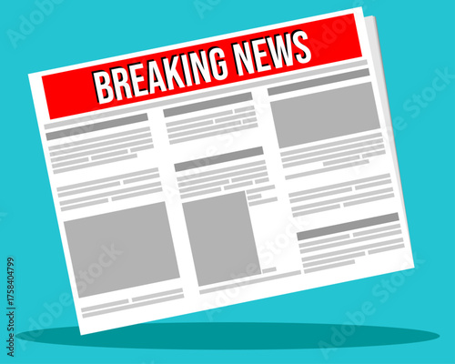Newspaper front page with Breaking News text, Scoop or   top story concept element