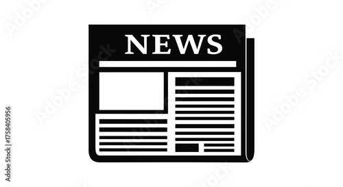 Simple black and white silhouette of a folded newspaper with the word news printed on the front page silhouette